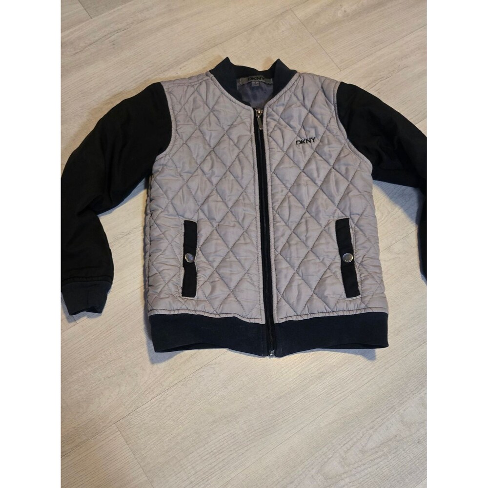 DKNY Kids Quilted Bomber Jacket - Light Gray & Black